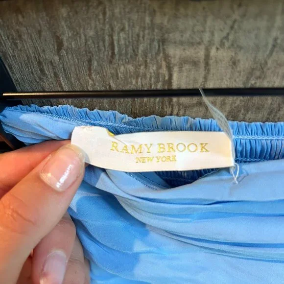 XS Ramy Brook Blue Two-Tone Pleated Flowy Strapless Maxi Dress - Picture 4 of 5